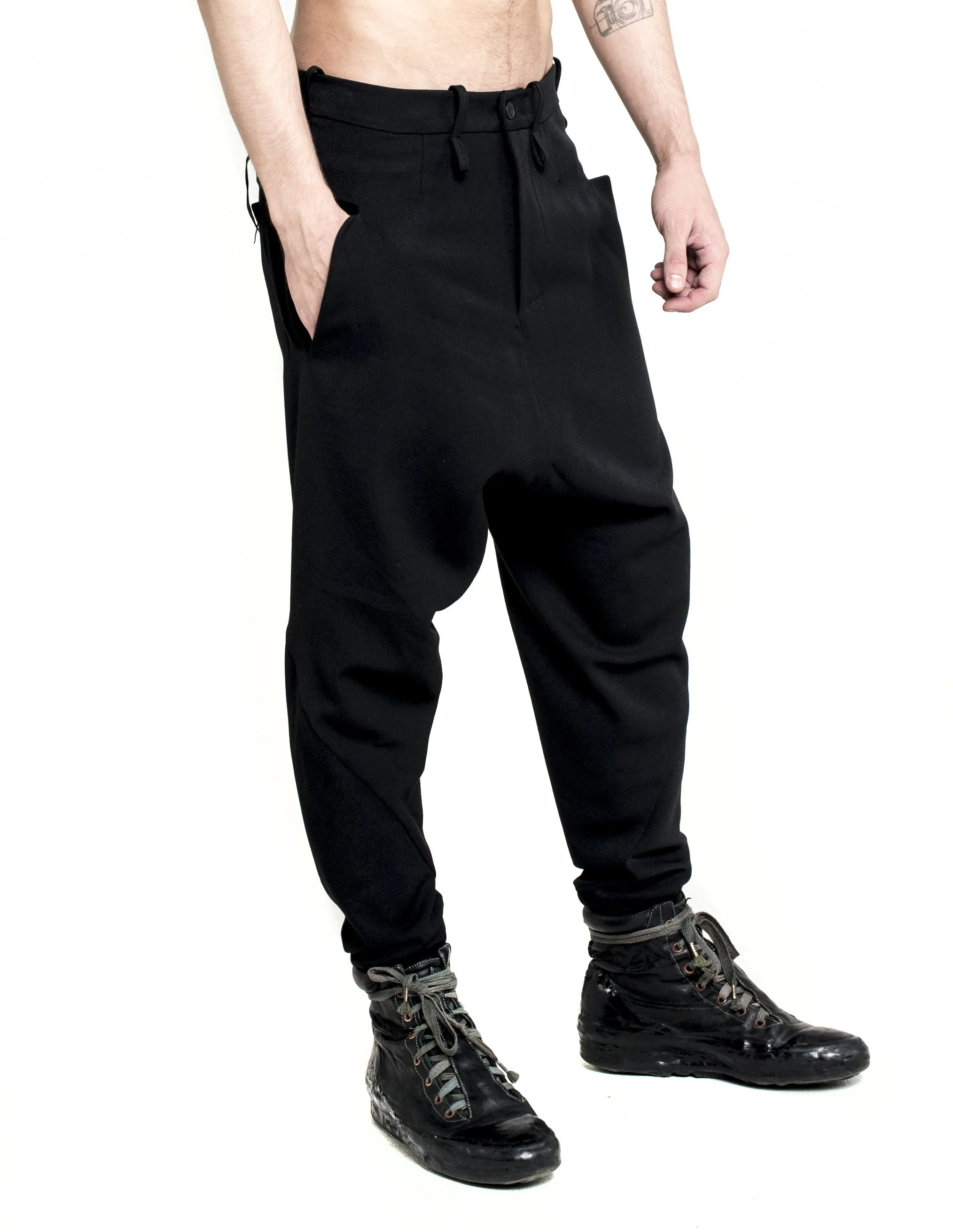 Dropped-Crotch Wool Pants