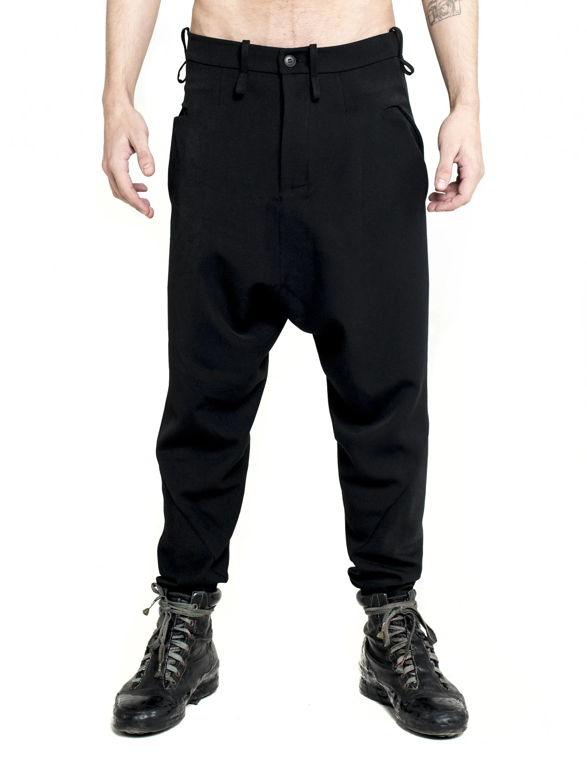 Dropped-Crotch Wool Pants