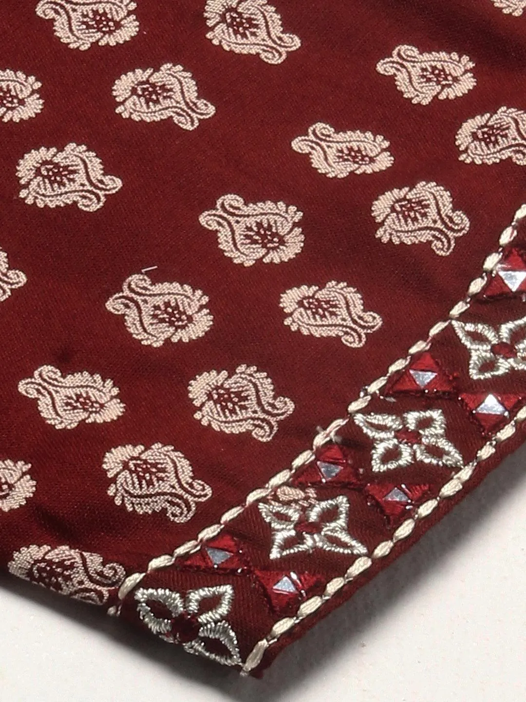 Floral Printed Embroidered Kurta With Pants - Maroon