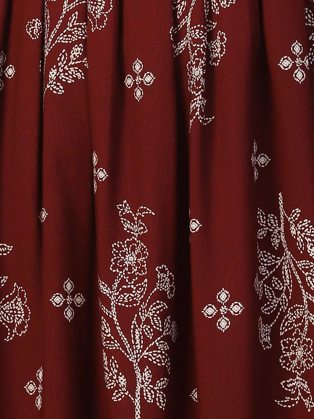 Floral Printed Embroidered Kurta With Pants - Maroon