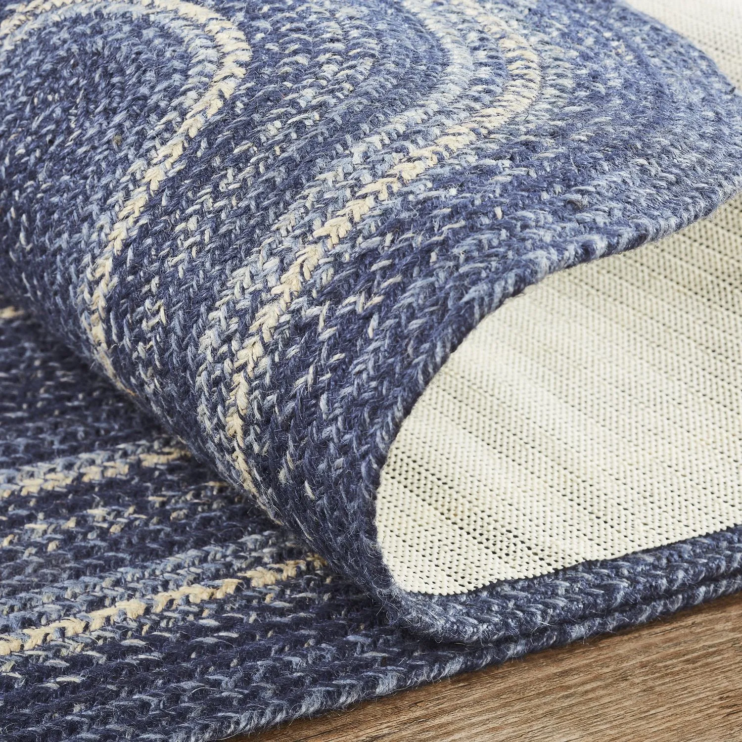 Great Falls Blue Oval Braided Rug 22x72" Runner - with Pad