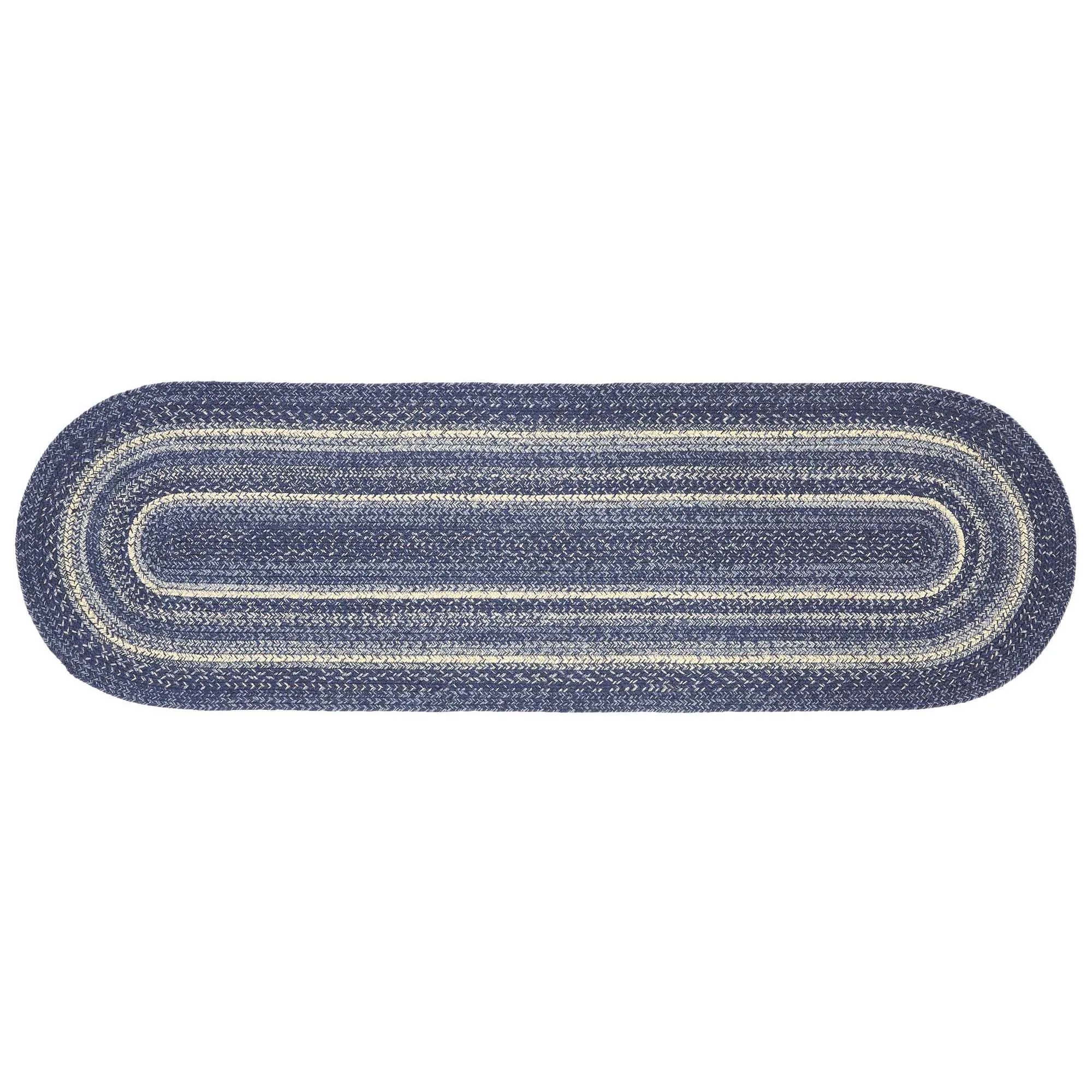 Great Falls Blue Oval Braided Rug 22x72" Runner - with Pad