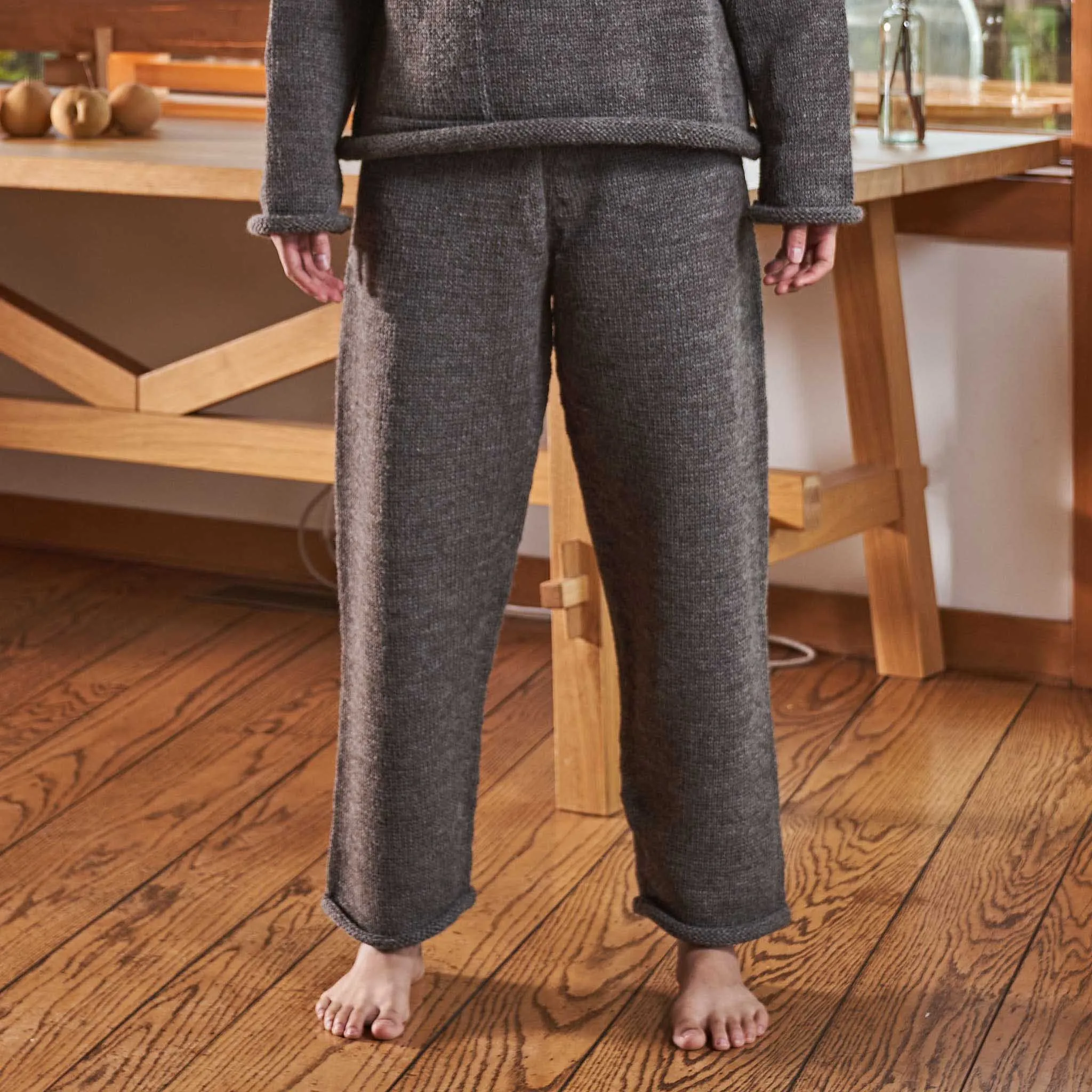 Handknit Wool Fisherman Pants, Undyed Gray