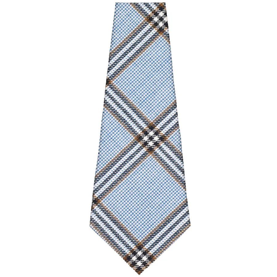 Harrisons Checked Wool / Silk / Linen Bespoke Tie - Blue