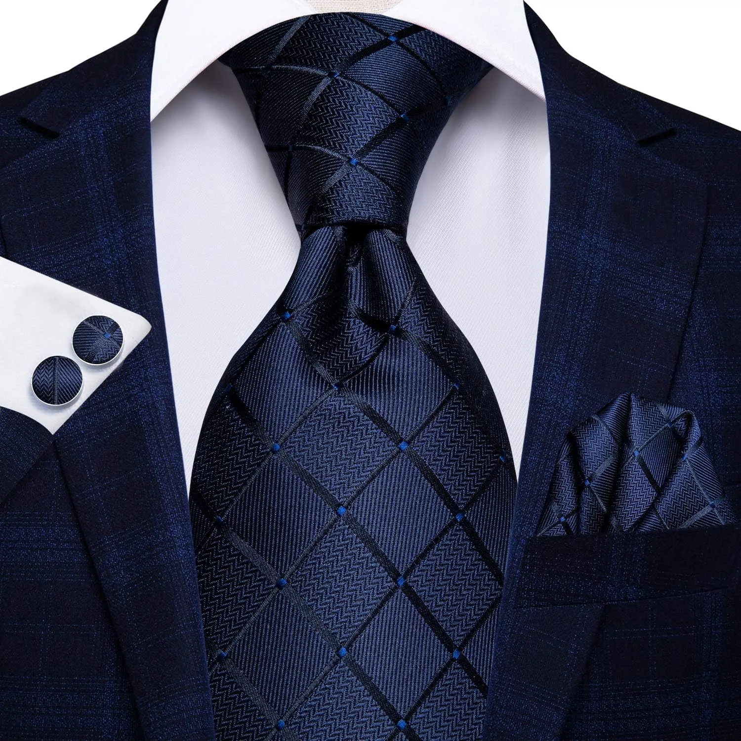 Hi-Tie 3 Pcs Gift Box Mens Tie Set Necktie with Pocket Square Cufflinks Lapel Pin Silk Neck Tie Collection