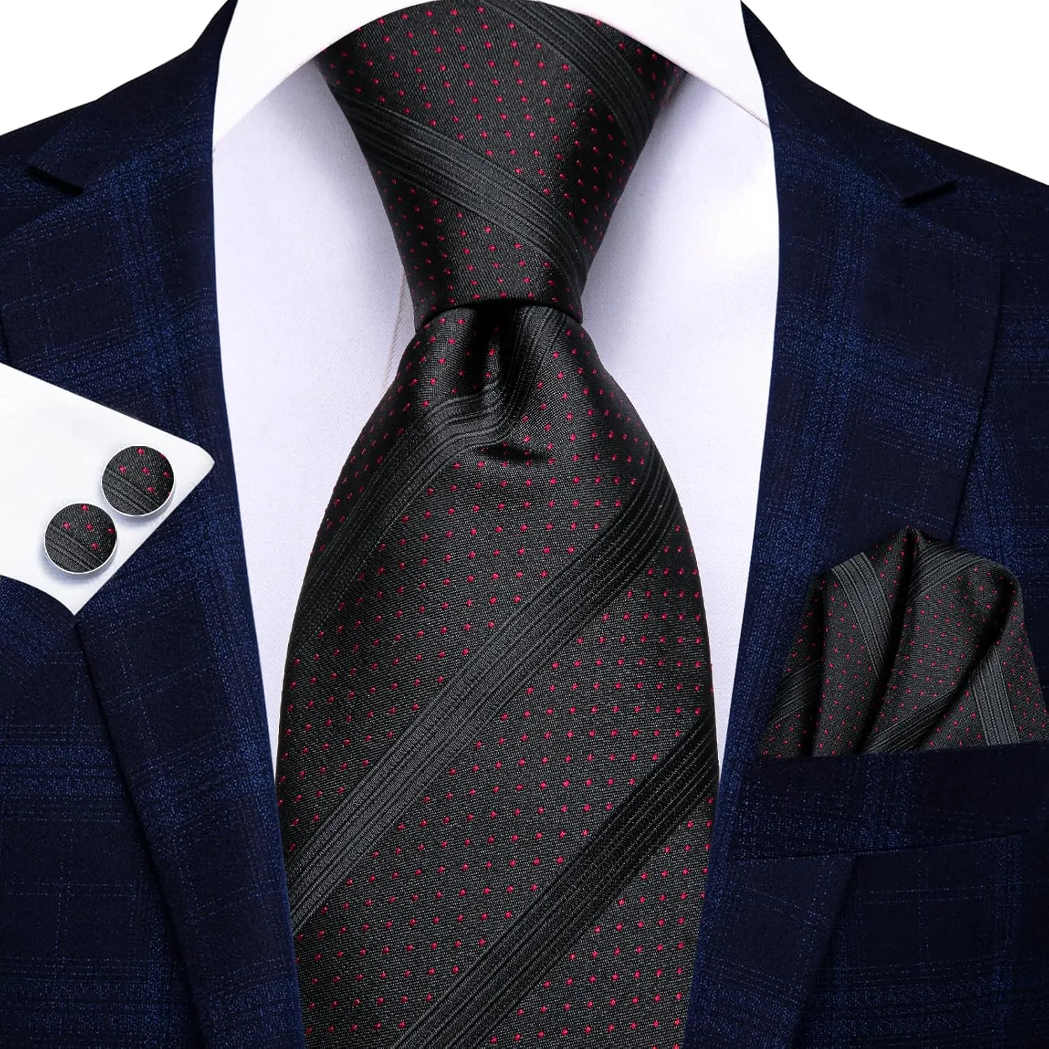 Hi-Tie 3 Pcs Gift Box Mens Tie Set Necktie with Pocket Square Cufflinks Lapel Pin Silk Neck Tie Collection
