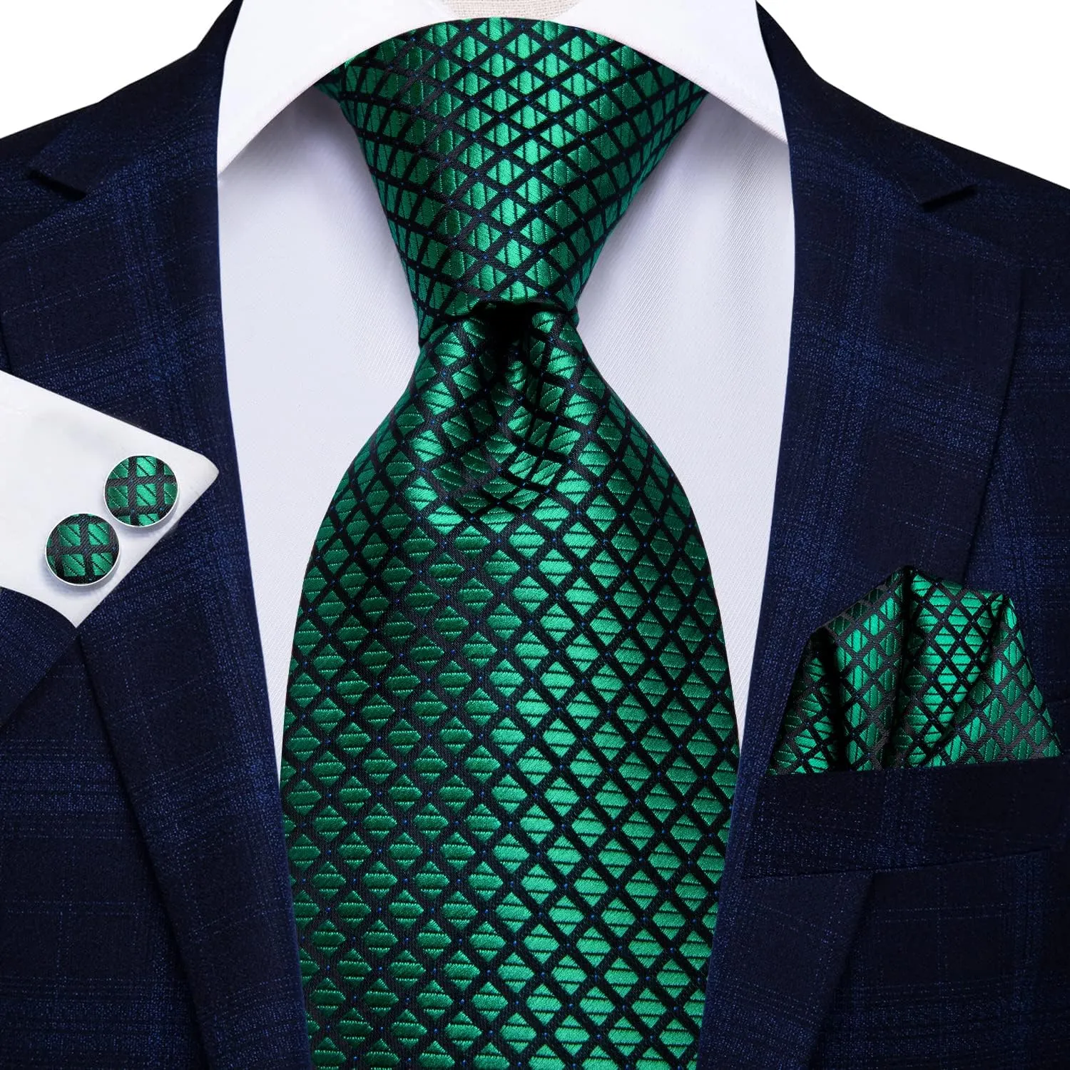Hi-Tie 3 Pcs Gift Box Mens Tie Set Necktie with Pocket Square Cufflinks Lapel Pin Silk Neck Tie Collection