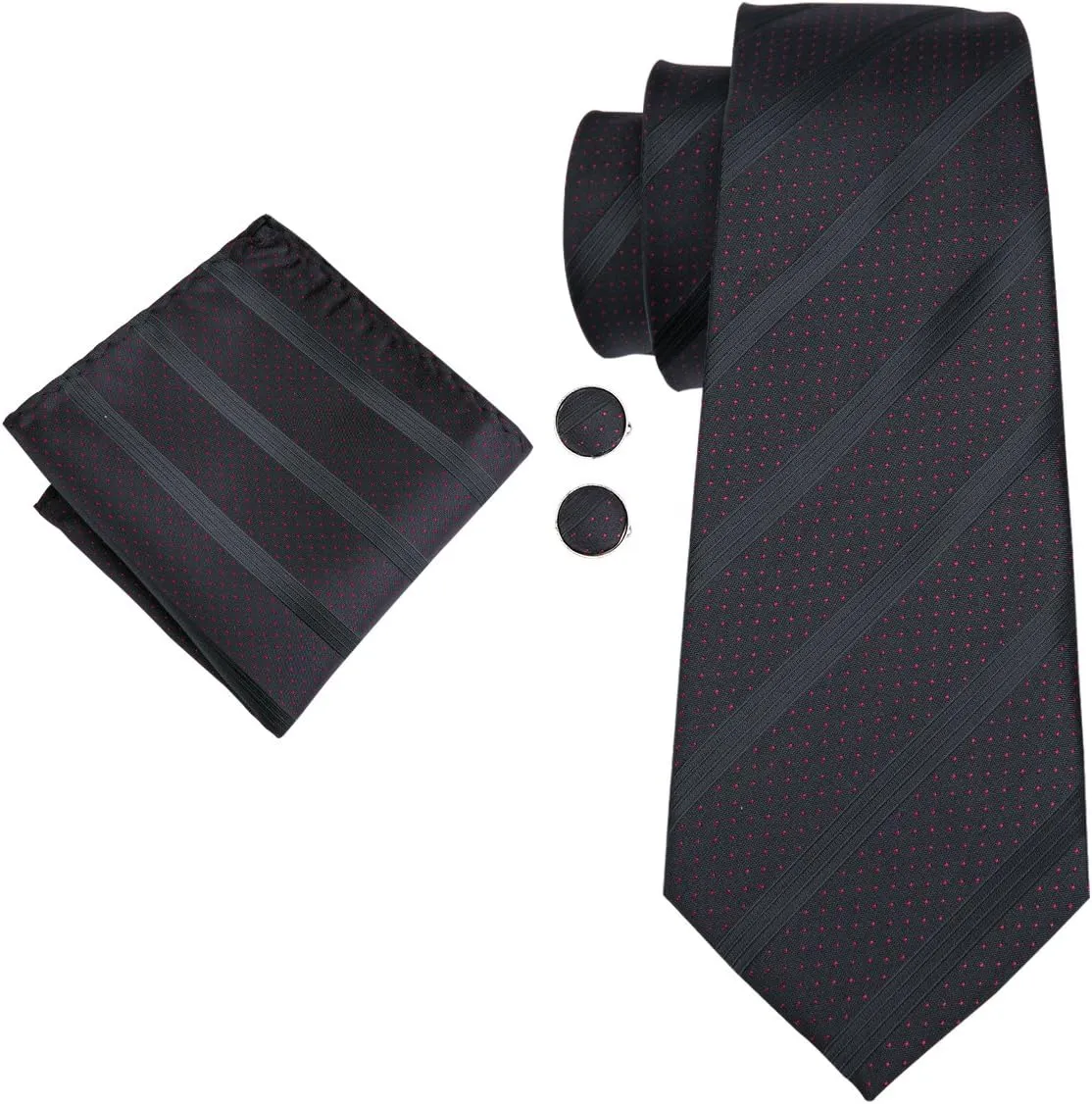 Hi-Tie 3 Pcs Gift Box Mens Tie Set Necktie with Pocket Square Cufflinks Lapel Pin Silk Neck Tie Collection