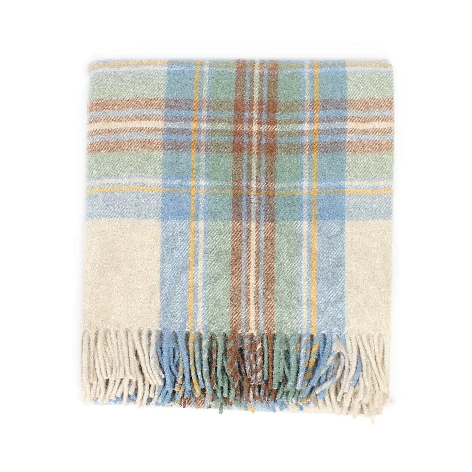 Highland Wool Blend Tartan Blanket Throw Stewart Muted Blue