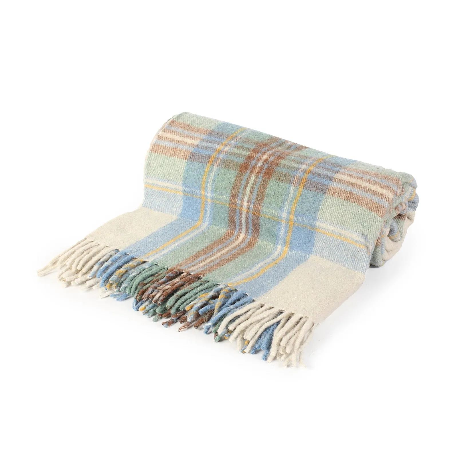 Highland Wool Blend Tartan Blanket Throw Stewart Muted Blue