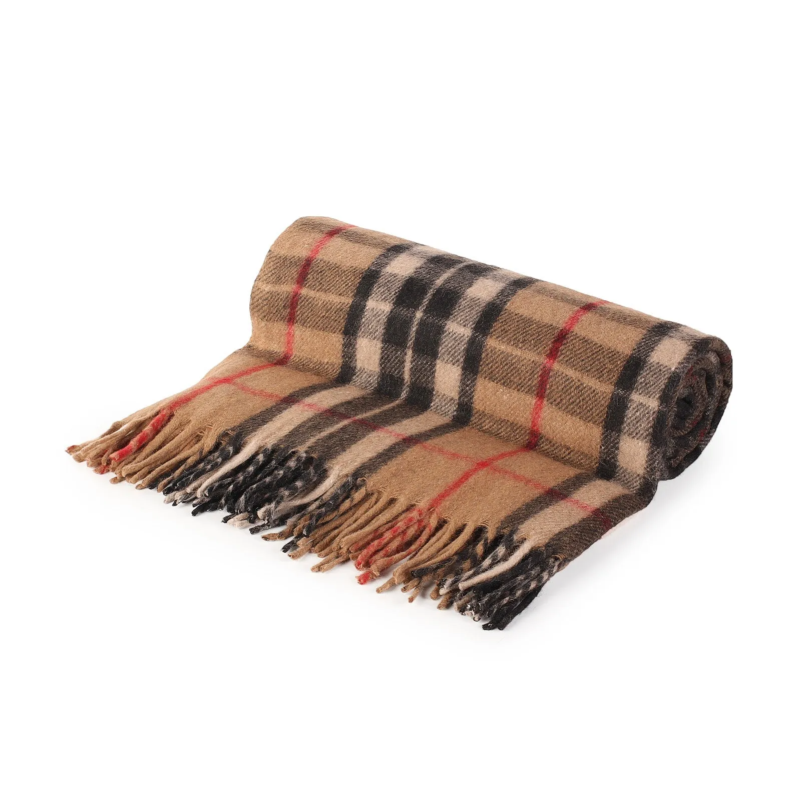 Highland Wool Blend Tartan Blanket Throw Thomson Camel
