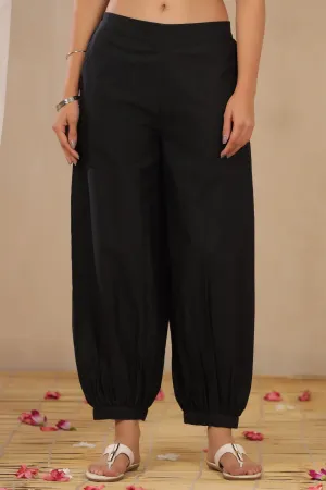 Jashvi Black Solid Cotton Flex Ankle-Length Pathani Style Pants.