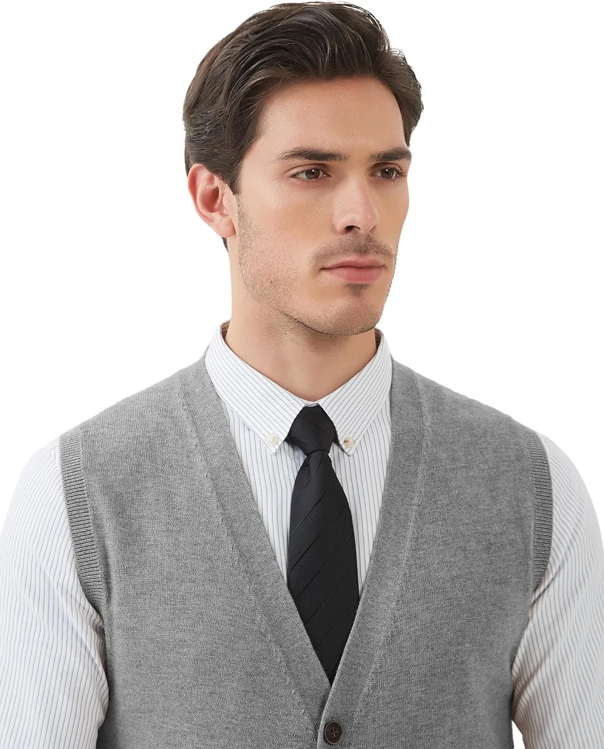 Kallspin Men's Sweater Vest Wool Blend V-Neck Button Sleeveless Cardigan Vest Sweater