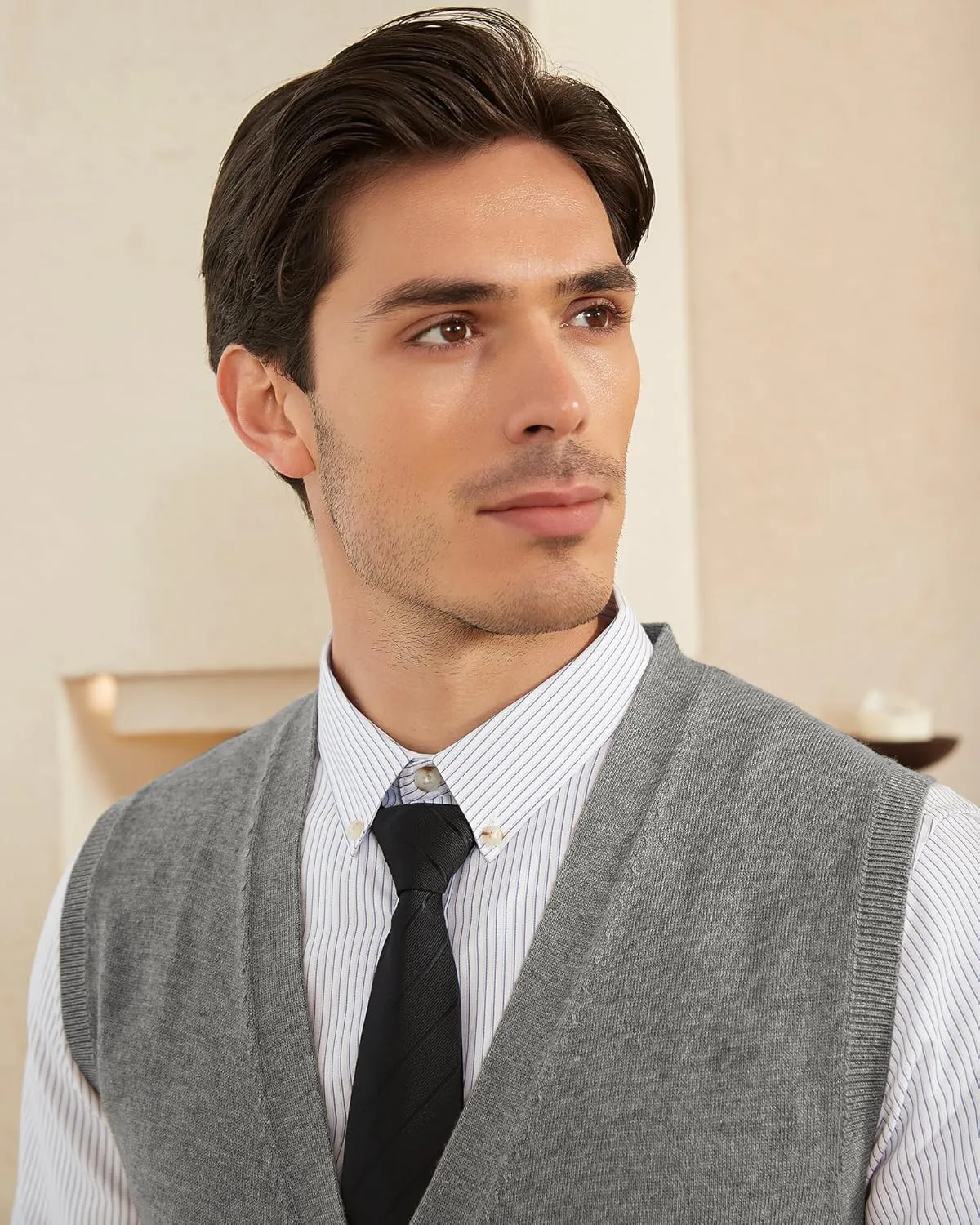 Kallspin Men's Sweater Vest Wool Blend V-Neck Button Sleeveless Cardigan Vest Sweater