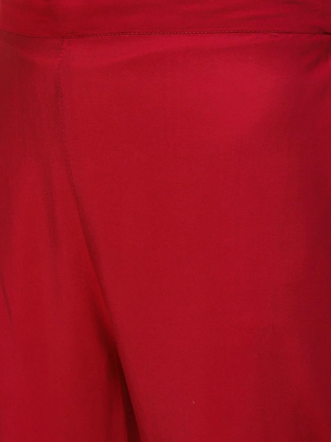 Lehriya & Foil Printed Mirror & Resham Embroidered Kurta With Pants - Red