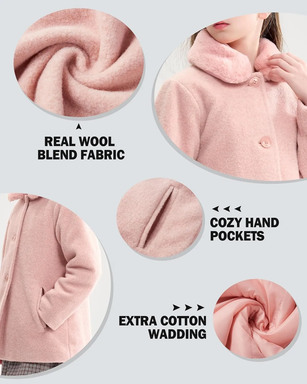 maoo garden Girls Winter Wool Peacoat Little Girls Fur Collar Dress Coat Quilted Jacket