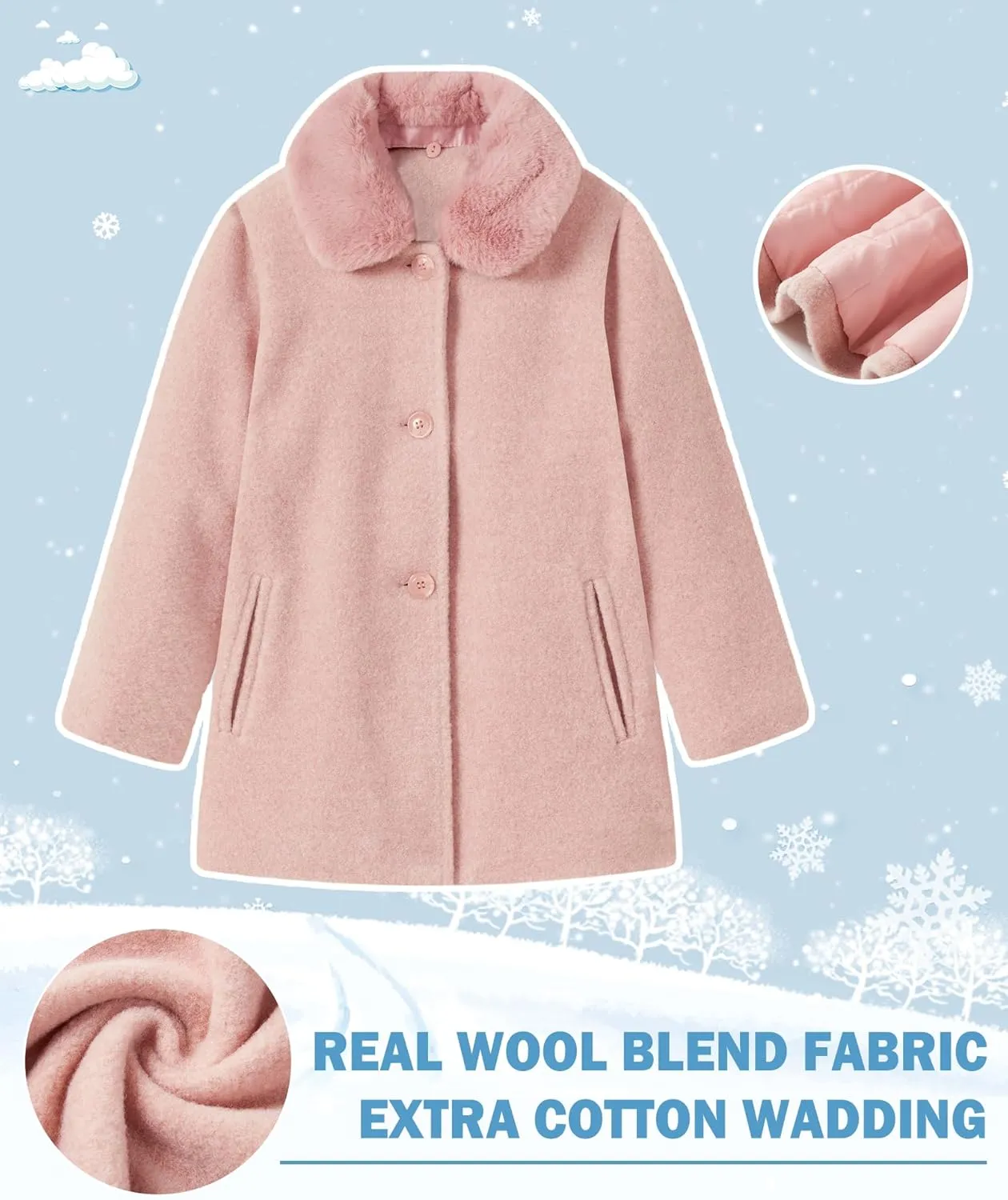 maoo garden Girls Winter Wool Peacoat Little Girls Fur Collar Dress Coat Quilted Jacket