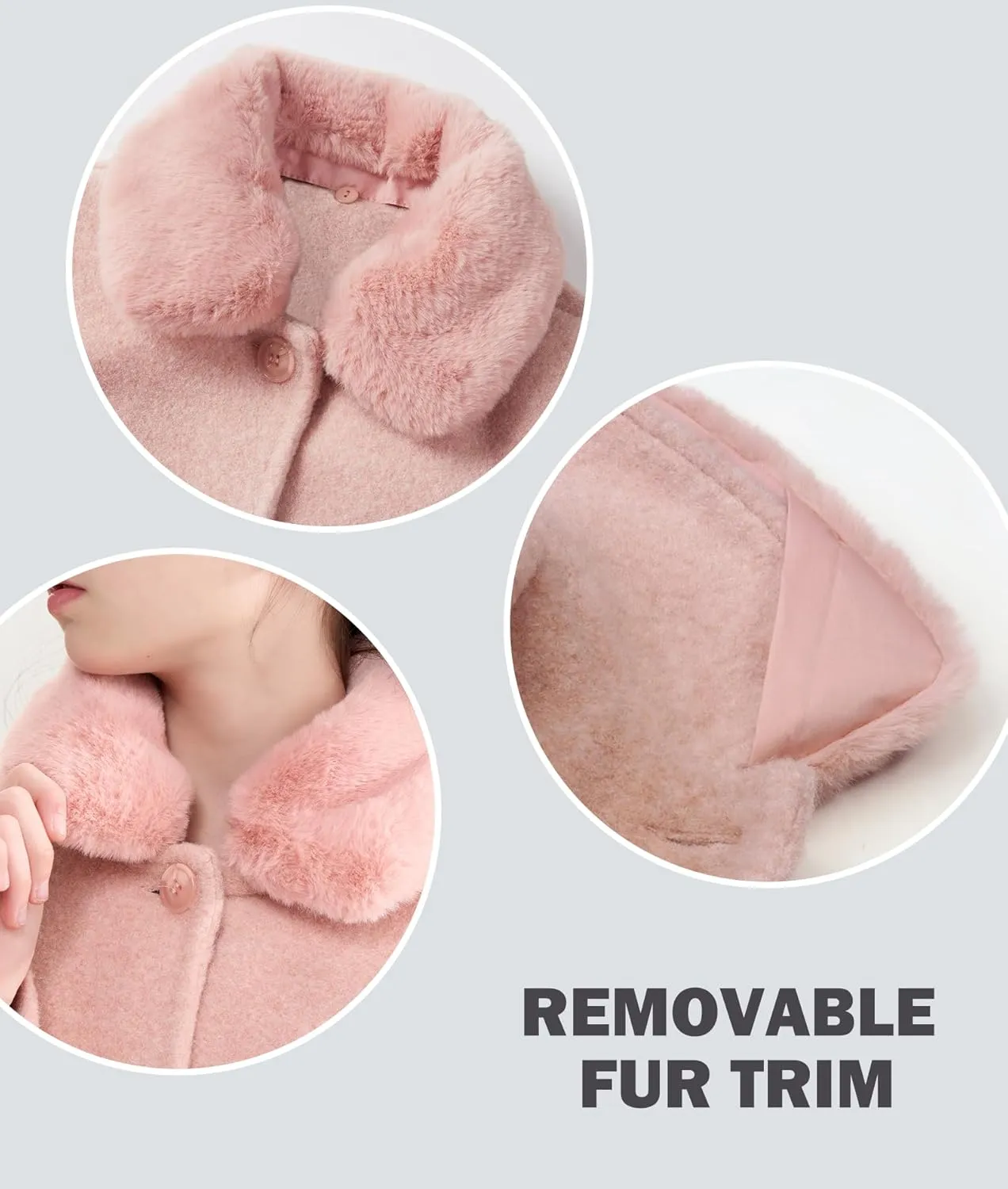 maoo garden Girls Winter Wool Peacoat Little Girls Fur Collar Dress Coat Quilted Jacket