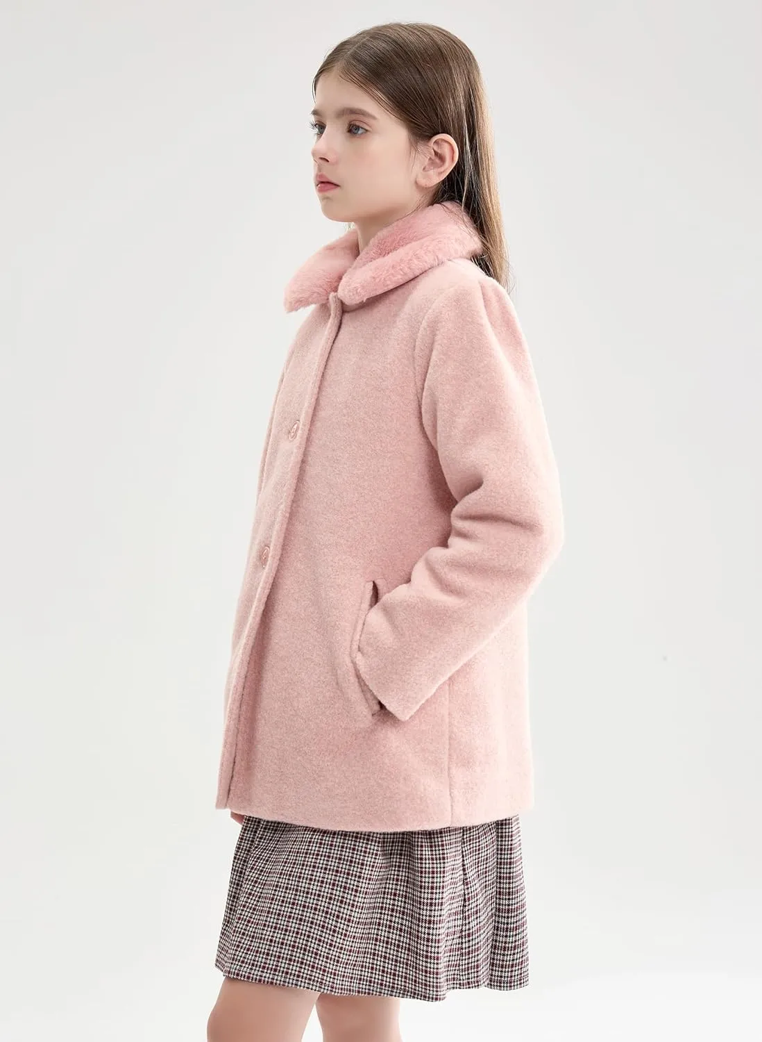 maoo garden Girls Winter Wool Peacoat Little Girls Fur Collar Dress Coat Quilted Jacket