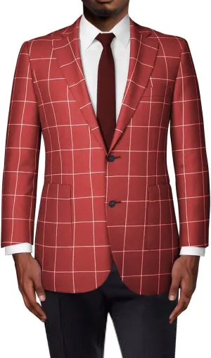 Mens Blazer Slim Fit Checkerd Plaid Jacket Sports Coats Two Button Plaid Suit Blazer for Men Business Wedding Prom