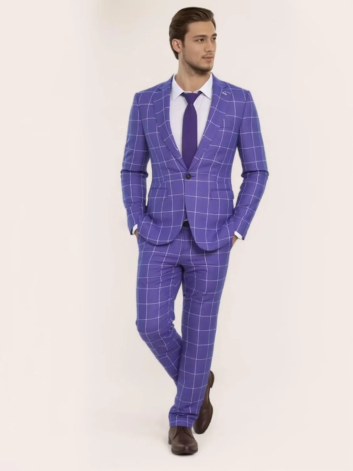 Mens Blazer Slim Fit Checkerd Plaid Jacket Sports Coats Two Button Plaid Suit Blazer for Men Business Wedding Prom