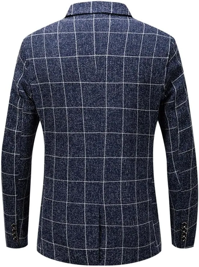 Men's Checked Blazer Notch Lapel Banquet One Button Tuxedos Jacket