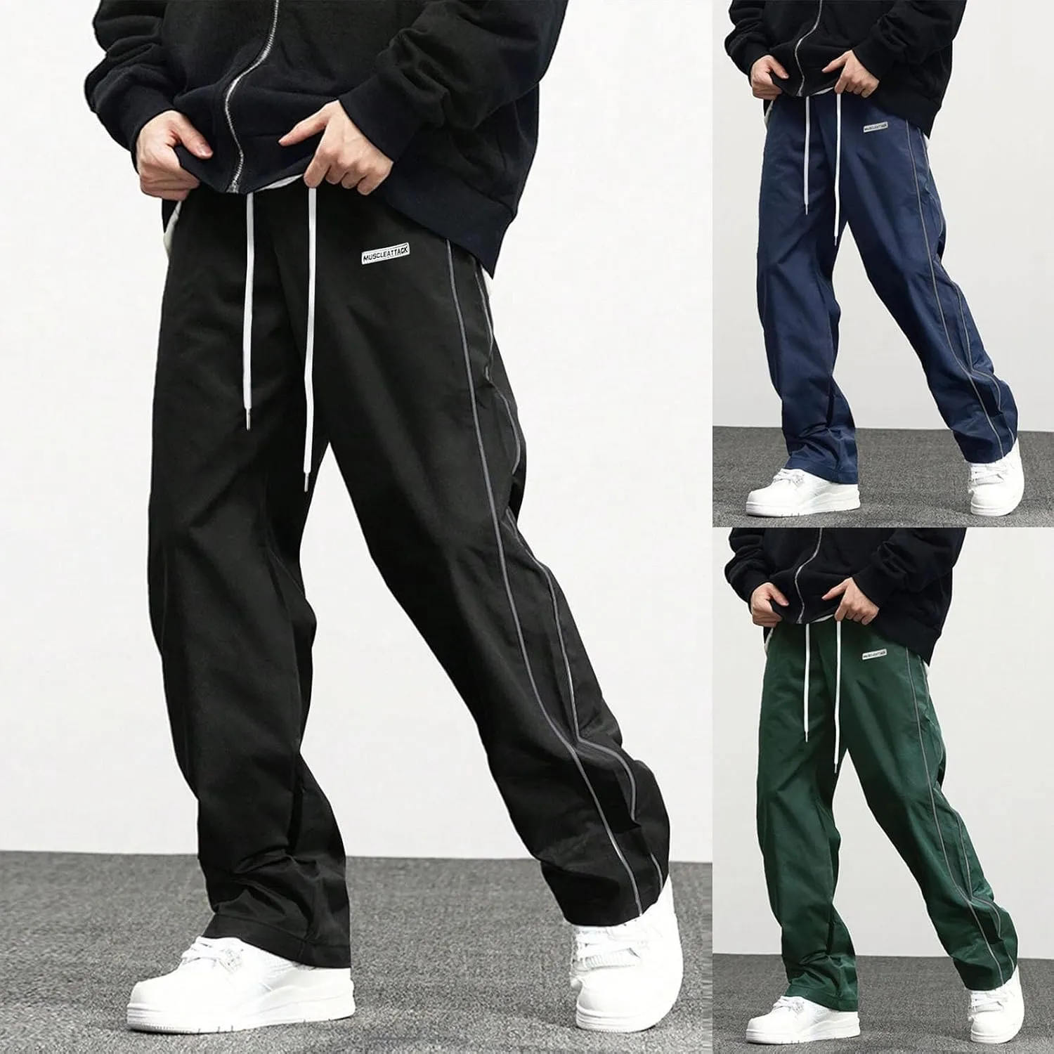 Men's Jogger Pants Fashion Side Striped Elastic Waist Drawstring Baggy Casual Athletic Sweatpant Running Trouser