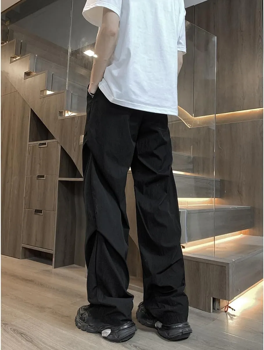 Men's Pant Ice Silk Loose Straight Leg Tactical Casual Wide Leg Trouser for Men