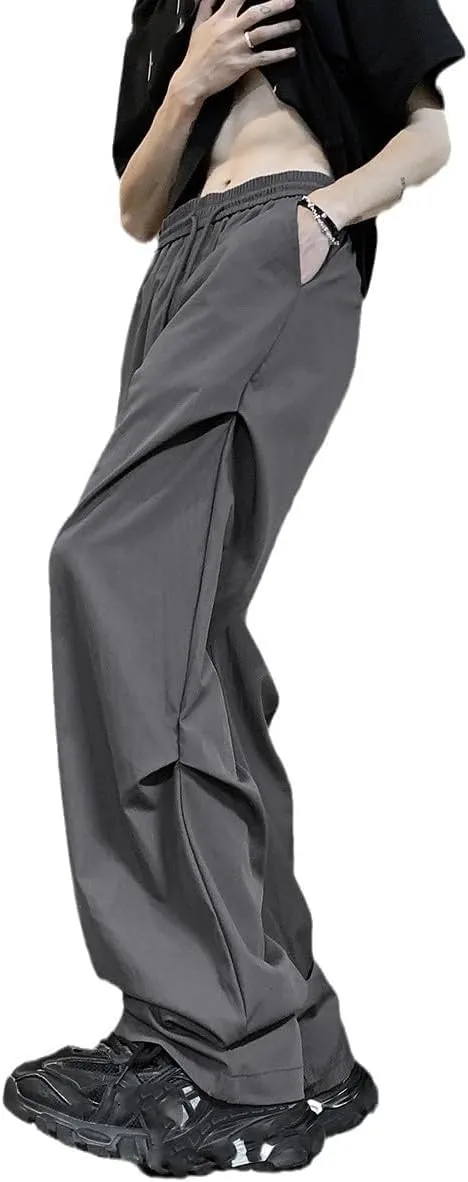 Men's Pant Ice Silk Loose Straight Leg Tactical Casual Wide Leg Trouser for Men