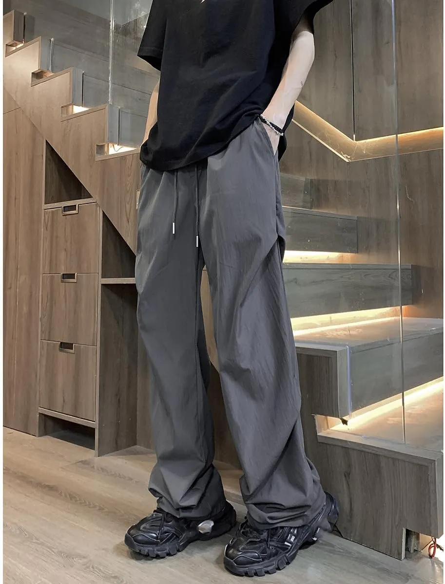 Men's Pant Ice Silk Loose Straight Leg Tactical Casual Wide Leg Trouser for Men