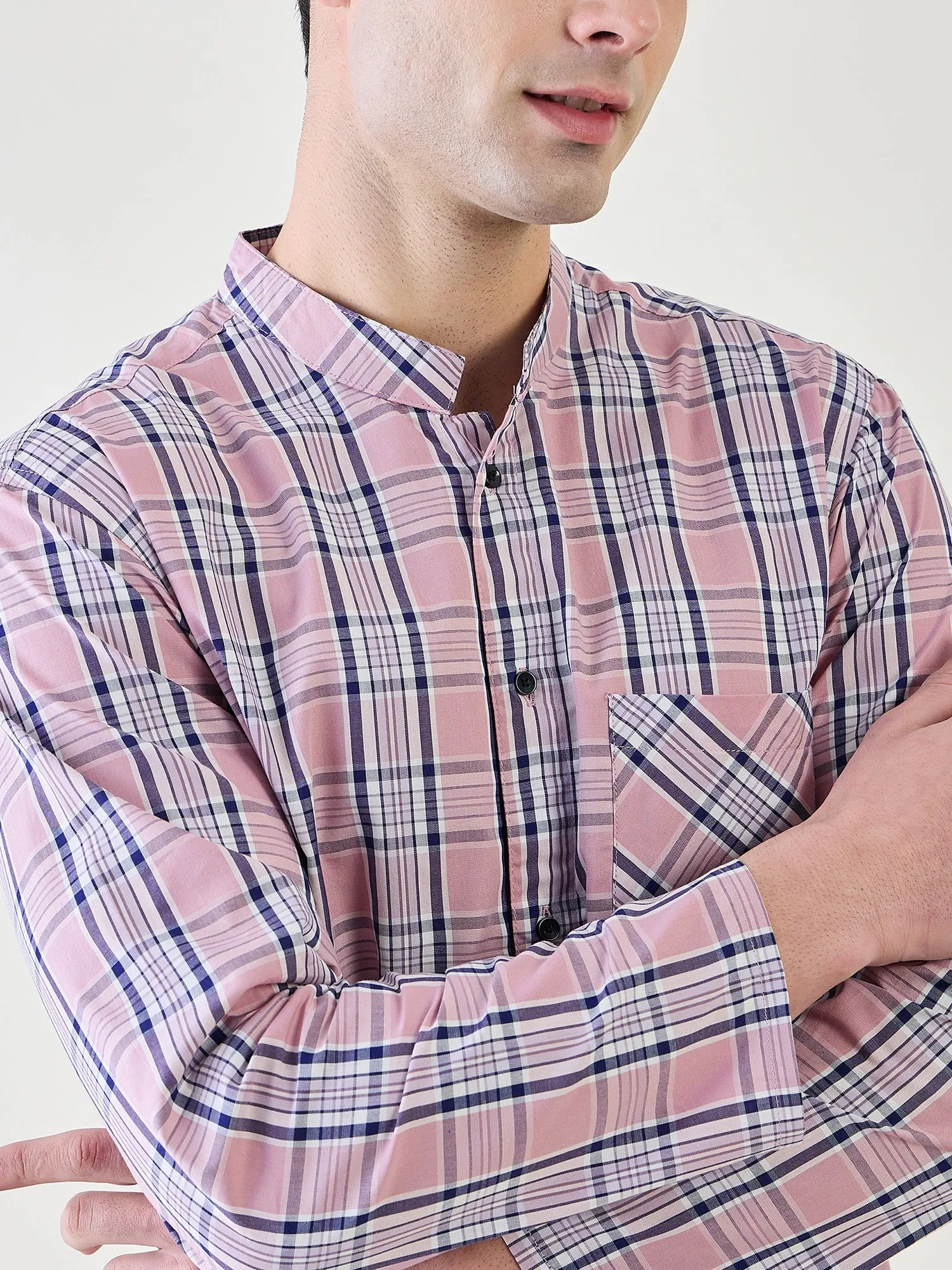 Mens Pink Checks Cotton  Pyjama  Set