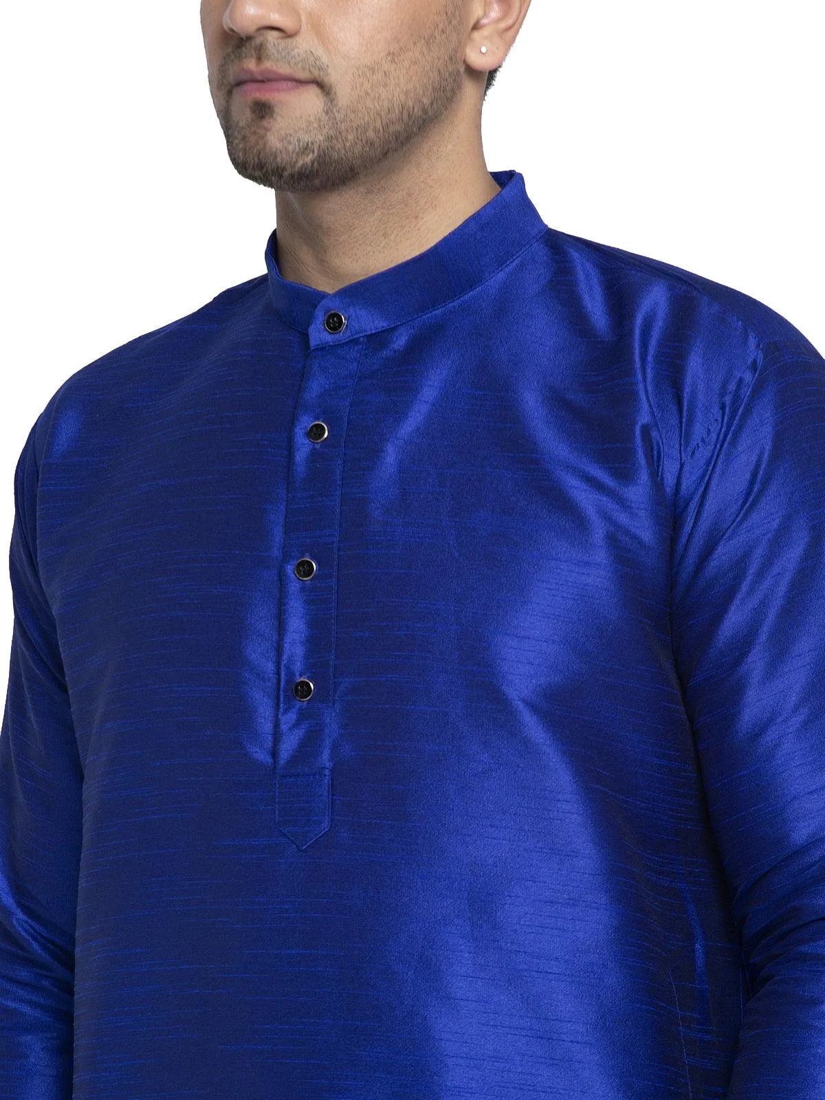 Men's Royal Blue Solid Asymmetric Kurta With Churidaar Pyjama - Benstoke