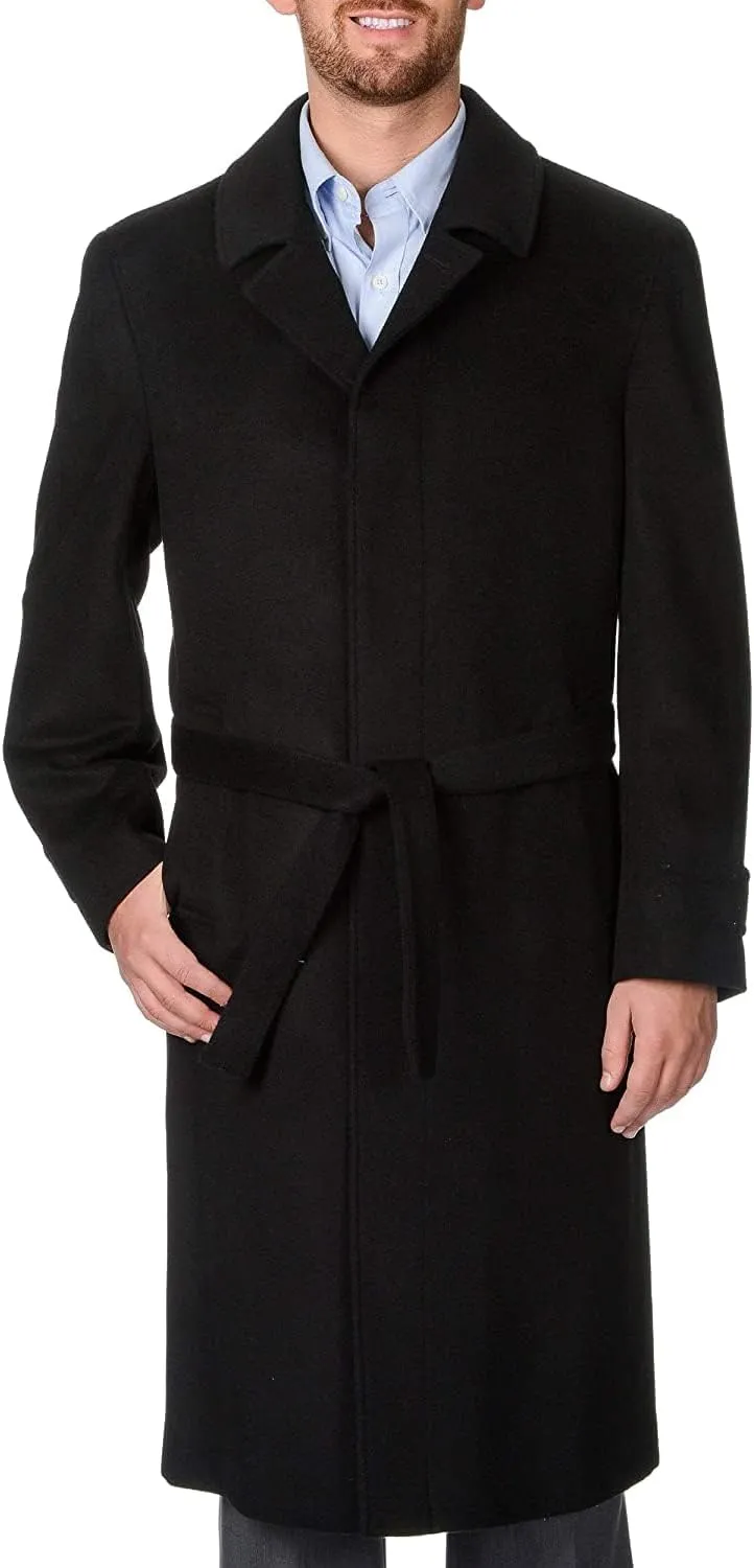 Men's Single Breasted Black Luxury Wool/Cashmere Full Length Winter Topcoat