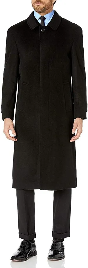 Men's Single Breasted Black Luxury Wool/Cashmere Full Length Winter Topcoat