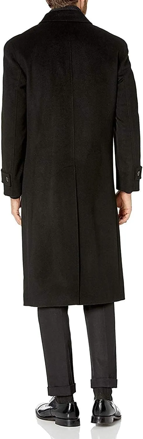 Men's Single Breasted Black Luxury Wool/Cashmere Full Length Winter Topcoat