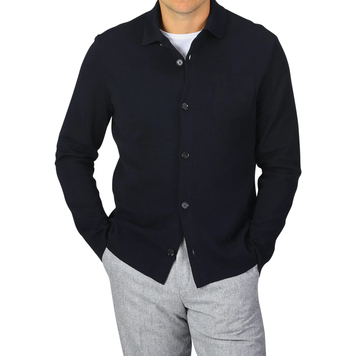 Navy Blue Wool Milano Knitted Overshirt