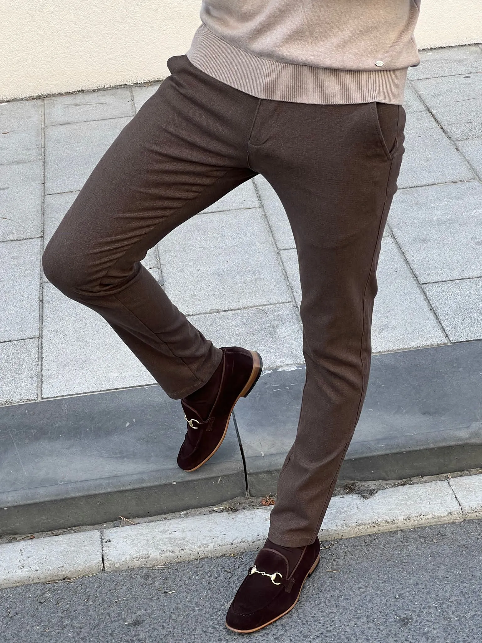 Nino Slim Fit Brown Trousers