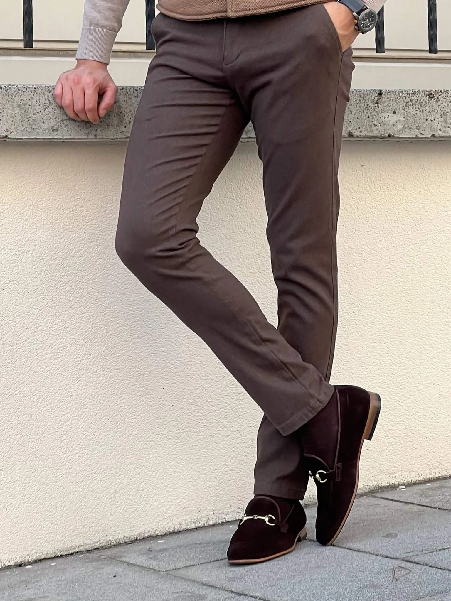Nino Slim Fit Brown Trousers