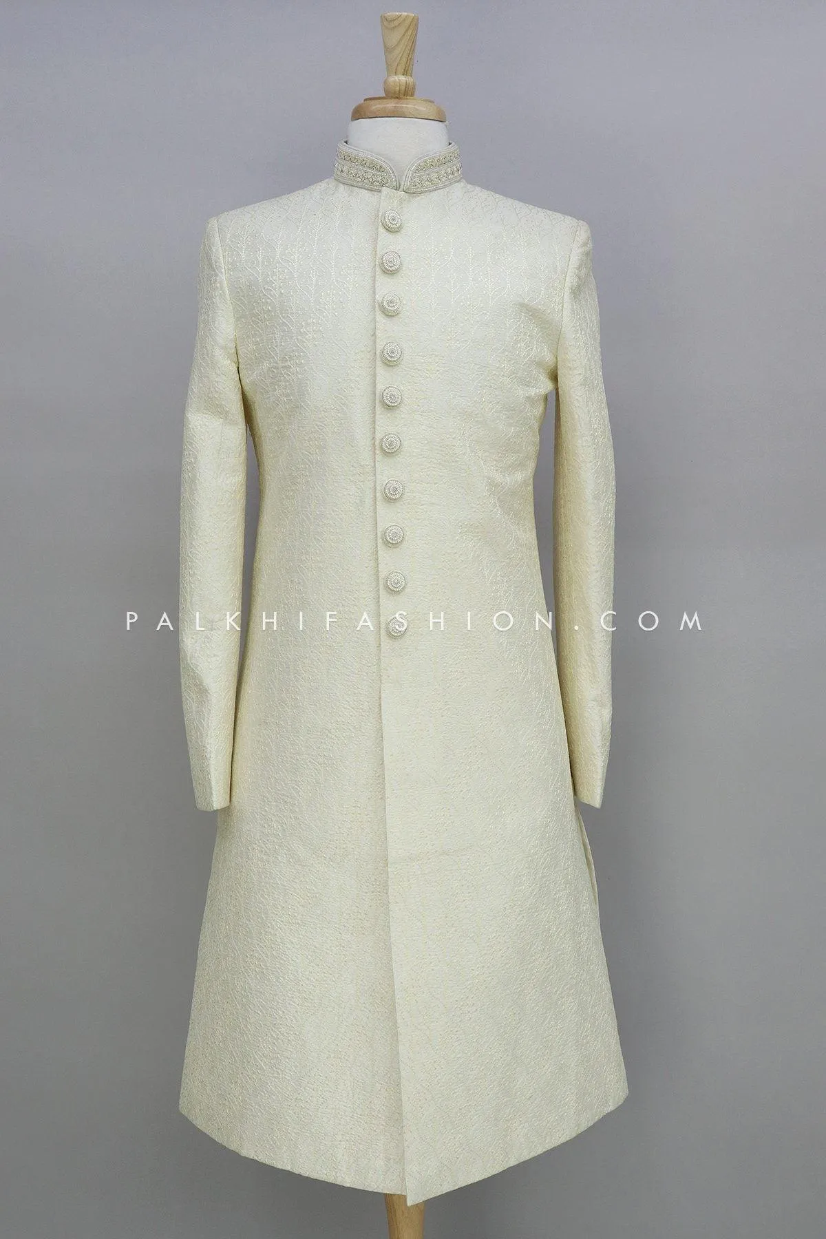 Off White Pure Silk Indo-Western With Embroidery Work