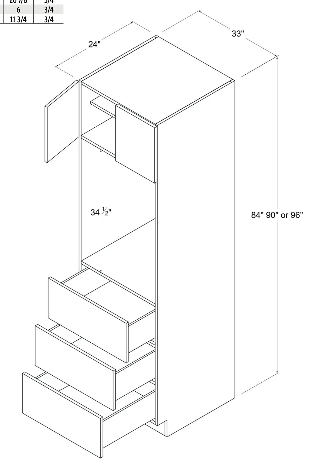 Oven Cabinet 30"-33" - Shaker Slim