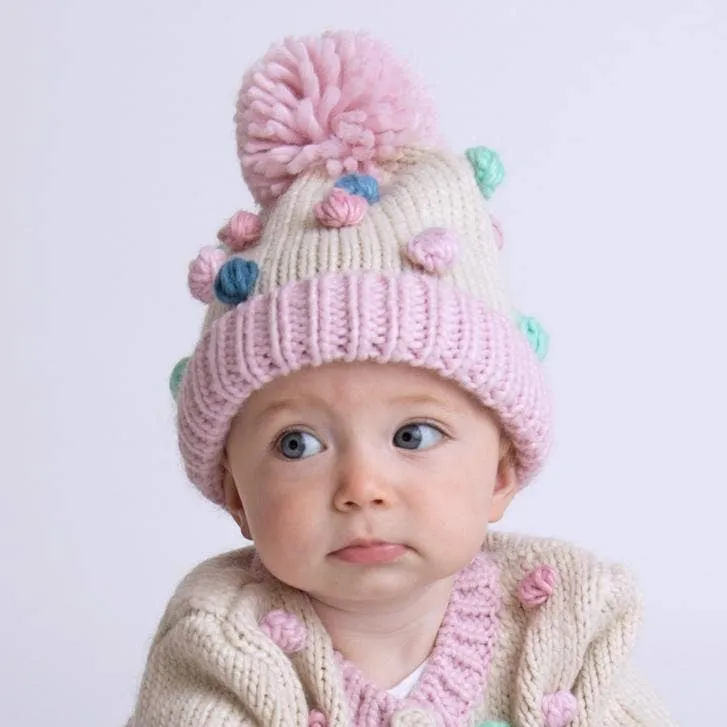 Pastel Popcorn Knitted Beanie Hat