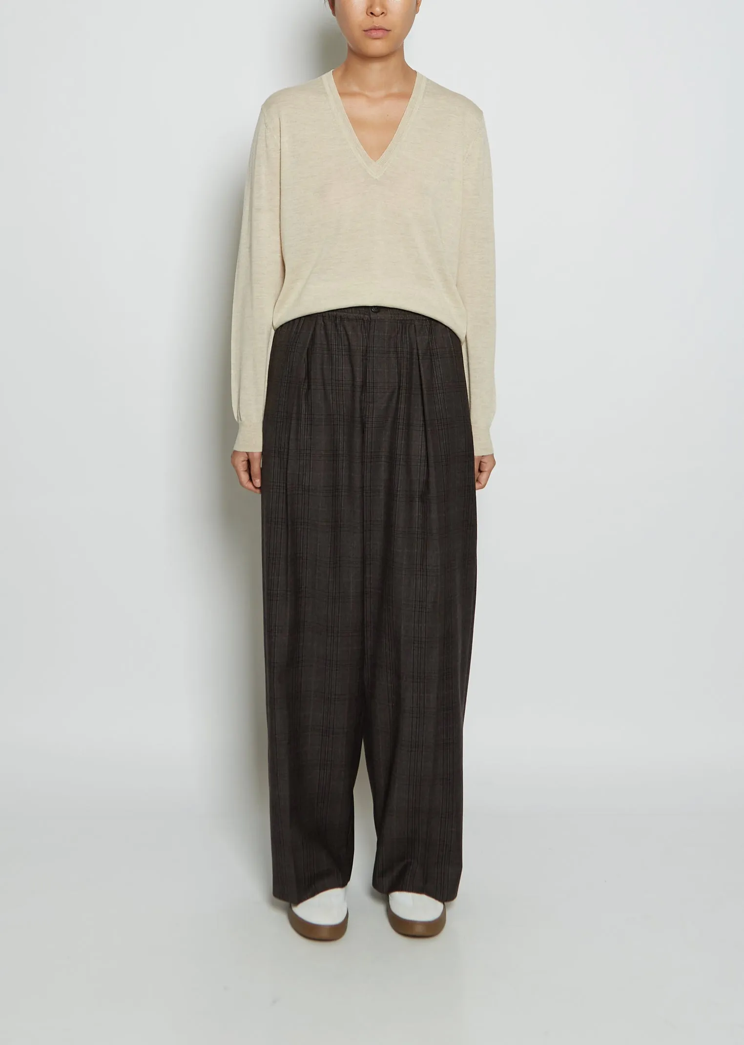 Pleated Long Virgin Wool Pull-On Pant