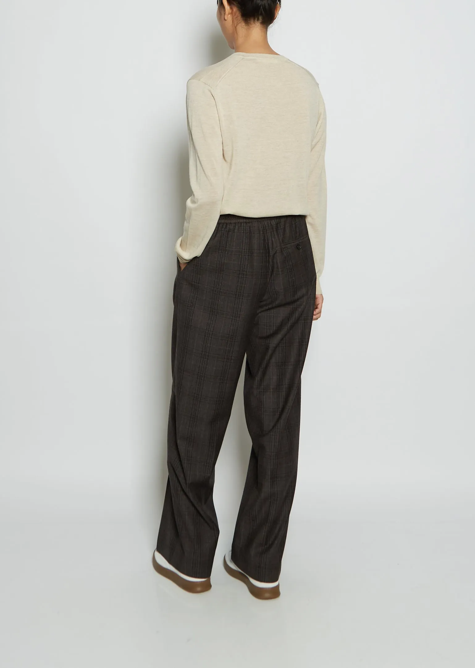 Pleated Long Virgin Wool Pull-On Pant