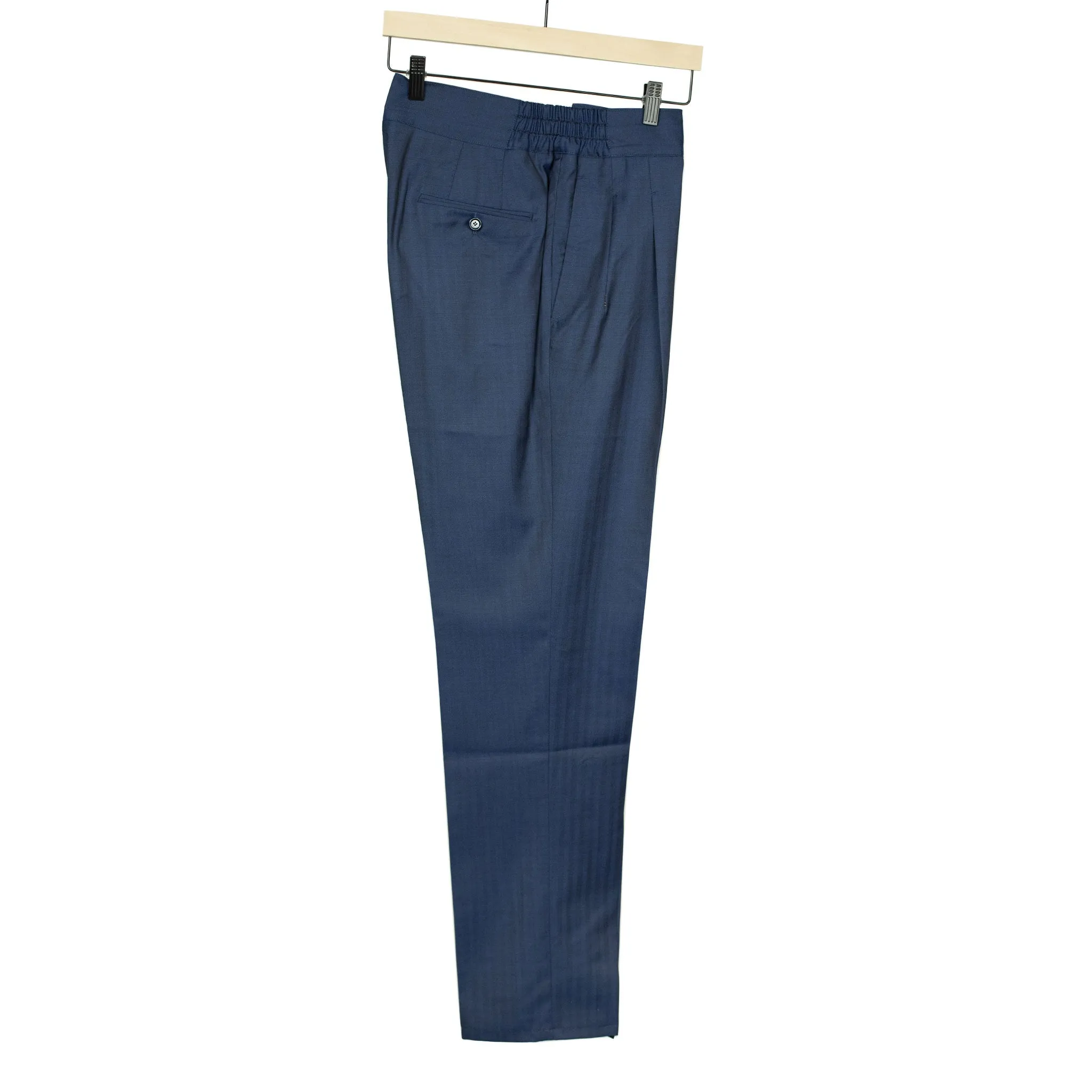 Pleated Lounge trousers in navy herringbone wool Solaro