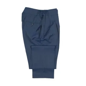 Pleated Lounge trousers in navy herringbone wool Solaro