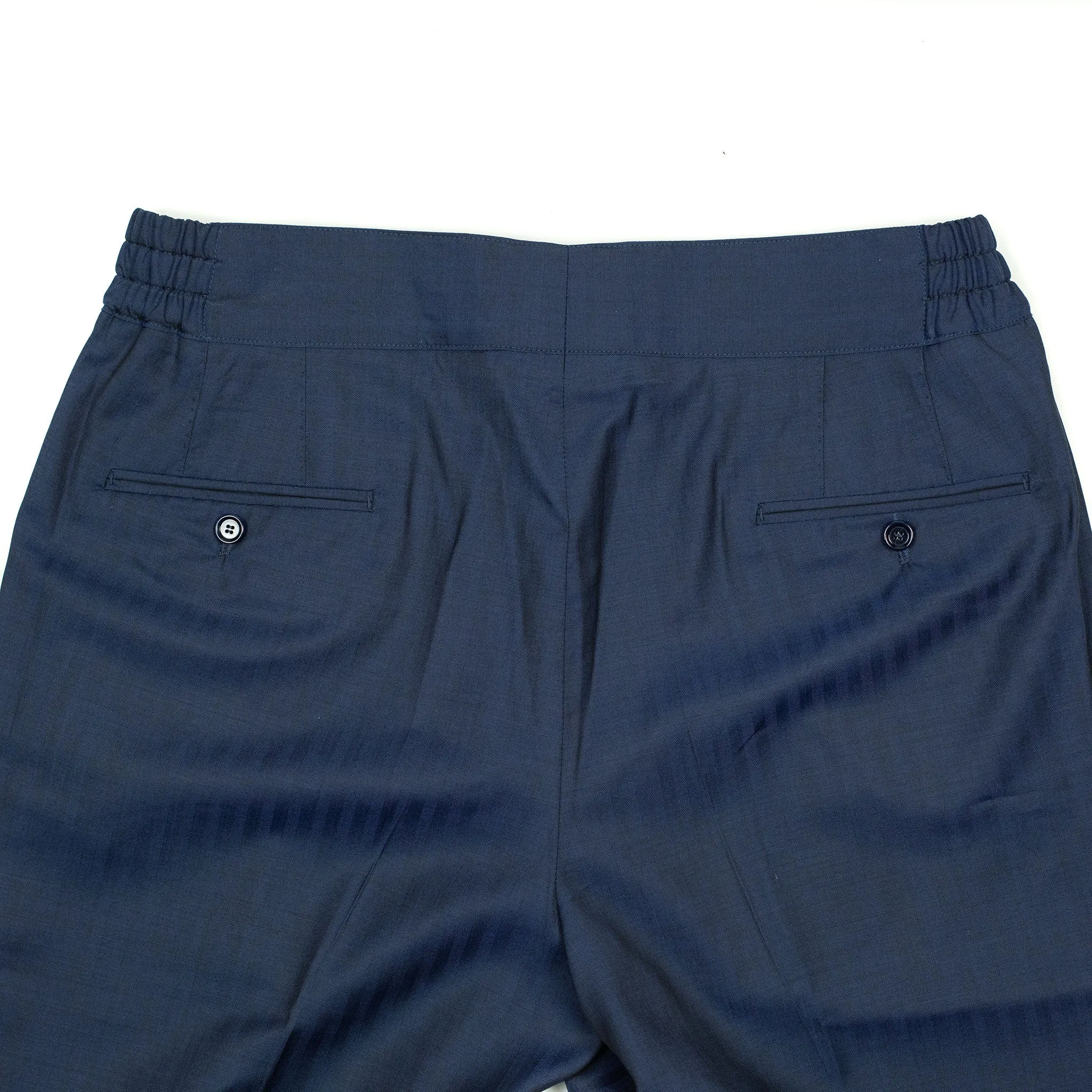 Pleated Lounge trousers in navy herringbone wool Solaro