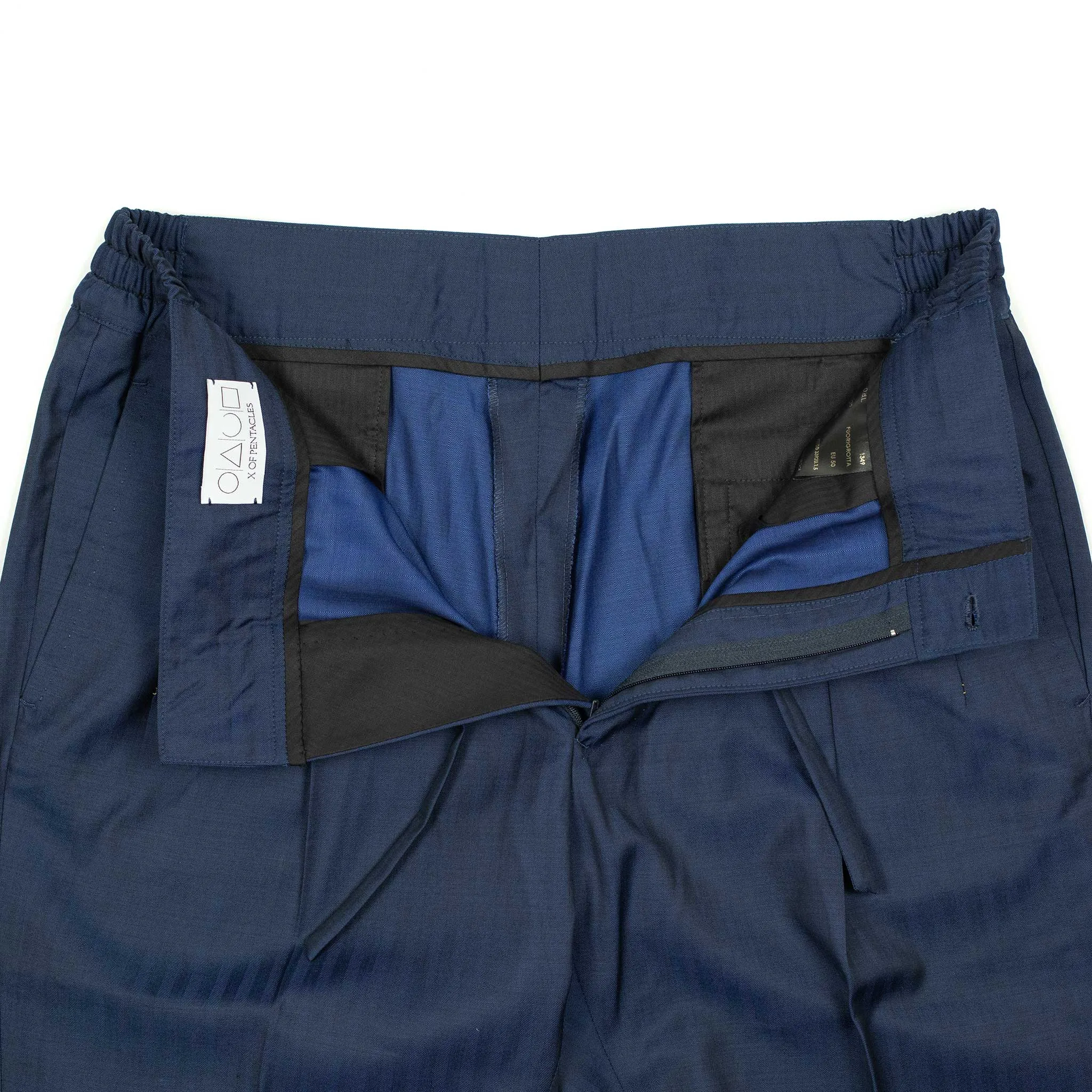 Pleated Lounge trousers in navy herringbone wool Solaro