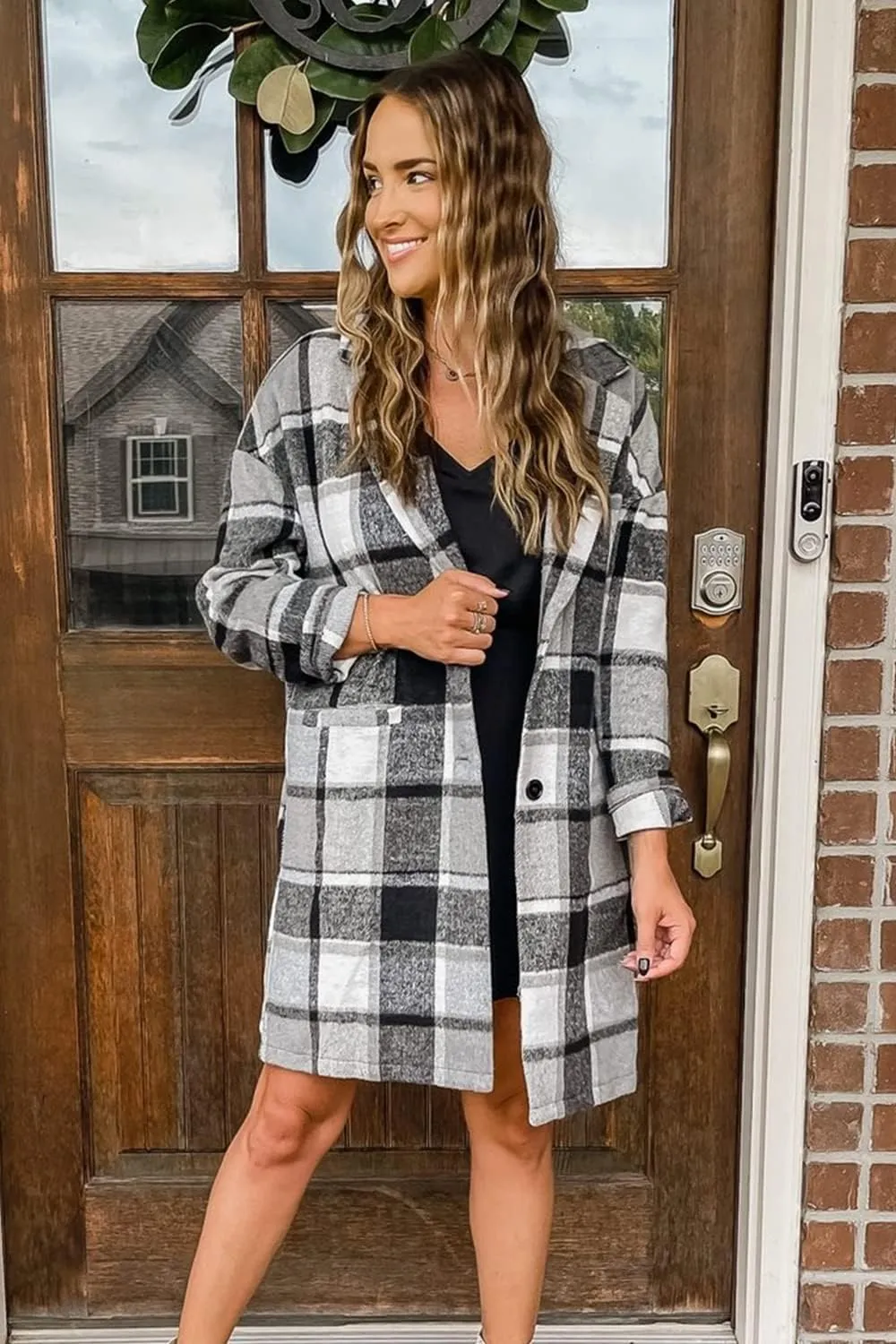 PRETTYGARDEN Women's Plaid Shacket Jacket Trendy Casual Button Wool Blend Winter Tartan Trench Coat with Pockets