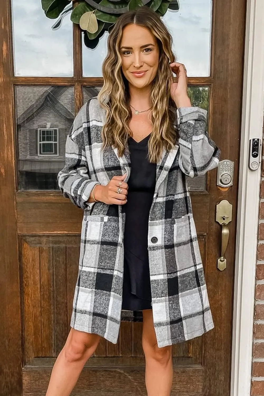 PRETTYGARDEN Women's Plaid Shacket Jacket Trendy Casual Button Wool Blend Winter Tartan Trench Coat with Pockets