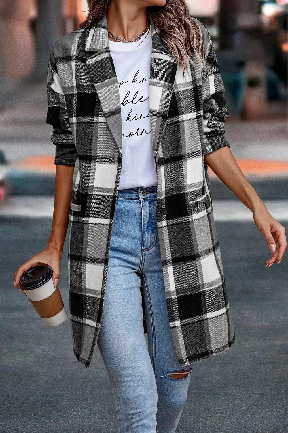 PRETTYGARDEN Women's Plaid Shacket Jacket Trendy Casual Button Wool Blend Winter Tartan Trench Coat with Pockets